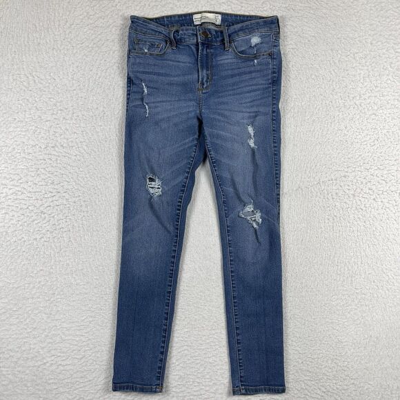 Abercrombie & Fitch Jeans Womens 27/4 Ankle Blue‎ Denim Distressed Stretch A&F - Picture 1 of 15